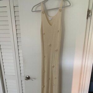 Le Lis Collection Creamy White Crochet Maxi Dress – V-Neck, 100% Cotton